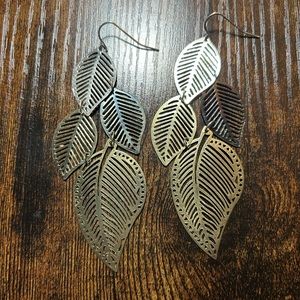 Mixed metal hanging leaves earrings